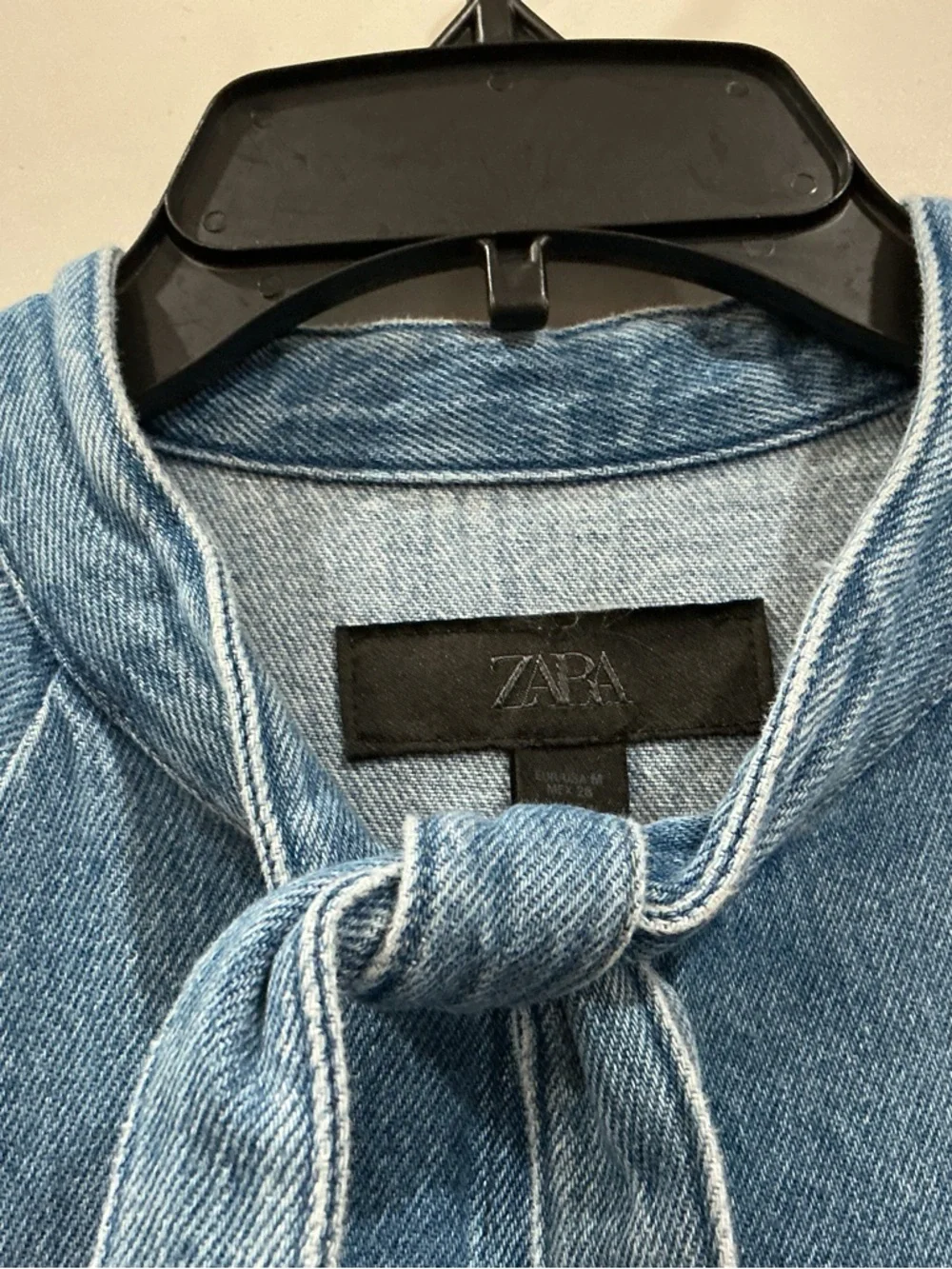 Zara Blue Denim Tie-Neck Top